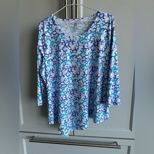 🪸 Lulu-B XL Blue Coral Asymmetrical Scoop Neck 3/4 Sleeve UPF 50+ Cooling Top